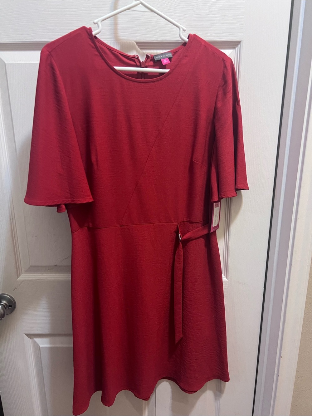 Vince Camuto Red Short-Sleeve Tie-Waist Mini Dress